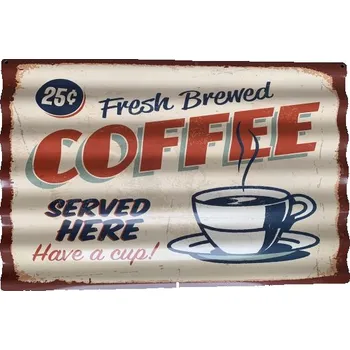 Plechová cedule Nástěnná kovová vlnkatá cedule Coffee - 59*39 cm