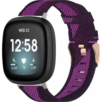 Příslušenství k chytrým hodinkám eses Tkaný řemínek pro Fitbit Versa 3 a 4, Sense 1 a 2 - Vzorovaný, fialovo černý