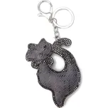 Šedý přívěšek na klíče kočka s kamínky - 5.5*7 cm