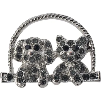 Brož Brož stříbrno černá pejsek a kočička