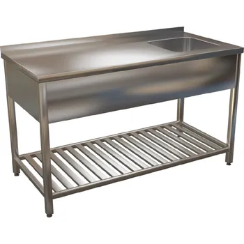 Nerezový dřez Dřez nerez KSVOR s lisovanou vanou a roštovou policí - hloubka 700mm Délka x hloubka: 1500x600mm