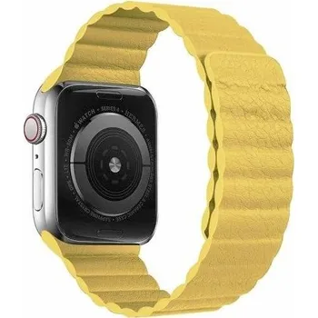 Řemínek na hodinky Kožený magnetický řemínek pro Apple Watch 42mm / 41mm / 40mm / 38mm - žlutý