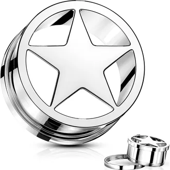 Piercing Šperky4U Šroubovací ocelový tunel hvězda - TN01143-06