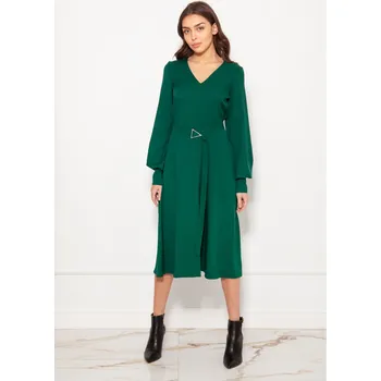 Dámské šaty Šaty s výstřihem do V a velkolepými rukávy SUK189 Barva: Zelená, Velikost: S