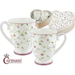 Carmani® Carmani - Porcelánové hrnky JARNÍ KVĚTINY na stopce v dárkové krabičce ve tvaru srdce -2*300 ml