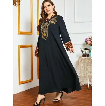 Dámské šaty Orientální dlouhé černé Abaya šaty s výšivkou - M