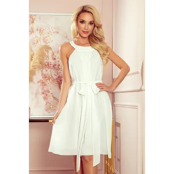 Dámské šaty Smetanové šifónové šaty s páskem ALIZEE 350-1 Velikost: XL