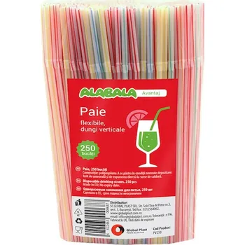 ALABALA Pruhovaná brčka s kloubem 24 cm/5 mm 250 ks