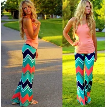 Dámské kalhoty Široké Kalhoty dámské PALAZZO 723026-1 zelená vzor S