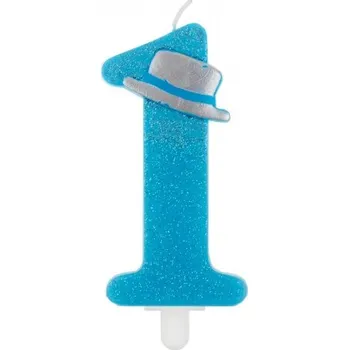 Dortová svíčka Svíčka na dort č. 1, modrá, s kloboukem