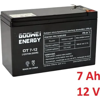 Záložní baterie Záložní, staniční baterie VRLA 7 Ah , 12 V , kontakty F1 , GOOWEI ENERGY (Goowei)