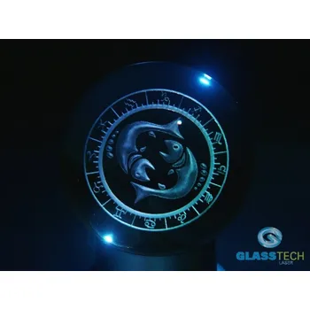 3D puzzle 3D RYBY ve skl. kouli 80 mm (Laserované 3D znamení RYB v křišťálové kouli 80 mm)