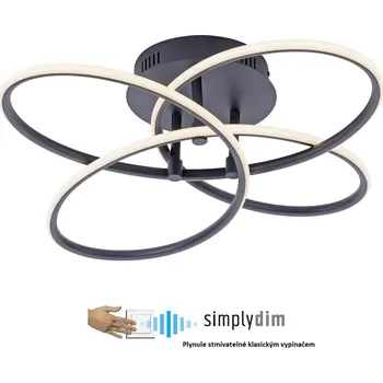 Leuchten Direkt 15660-18 NODE - Stropní moderní LED lustr v černé barvě, plynule stmívatelný vypínačem, LED 30W, 3000K, Ø 60cm (Moderní stropní LED lustr, plynule stmívatelný nástěnným vypínačem)