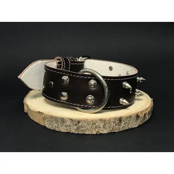 Obojek pro psa Palkar obojek z kůže hlazenice pro psy zdobený hroty 55 cm x 40 mm hnědý (Palkar obojek z kůže hlazenice pro psy zdobený hroty 55 cm x 40 mm hnědý)