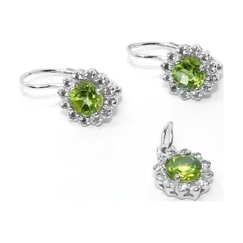 Souprava šperků Stříbrná souprava náušnice a přívěsek přírodní olivín a zirkony - NK,P1495 (Stříbrná sada náušnice a přívěsek s olivínem)