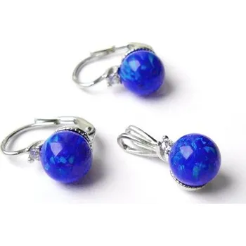 Souprava šperků Stříbrná souprava tmavě modrý opál - NK,P1207 (Stříbrná sada náušnice a přívěsek opál 8 mm)