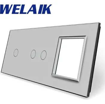 vypínač WELAIK trojnásobný skleněný panel 1+2+zás - tmavě šedý