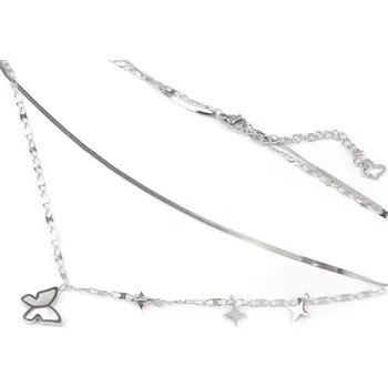 Náhrdelník Náhrdelník z nerezové oceli dvojitý motýl s perletí, barva stříbrná