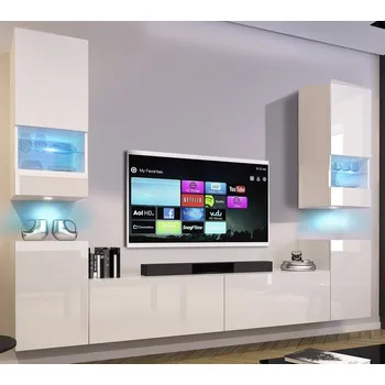 Obývací stěna Ral Obývací stěna INDIANA 4, 256 cm - Bílý lesk