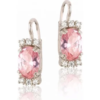 Náušnice Stříbrné náušnice čiré zirkony a pink zirkon - VE23 (Stříbrné náušnice s čirými zirkony a růžovým zirkonem)