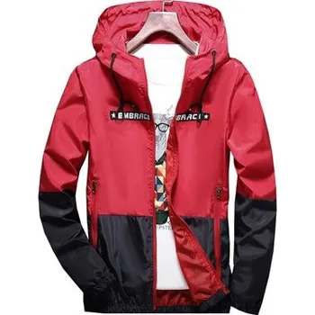 Pánská softshellová bunda Kontrastní pánská bunda dvoubarevná s kapucí a nápisy Barva: Červená, Velikost: 3XL