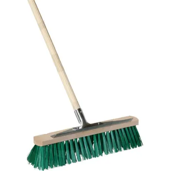 Lopata Zahradní koště 40 cm s násadou a škrabkou zelené štětiny