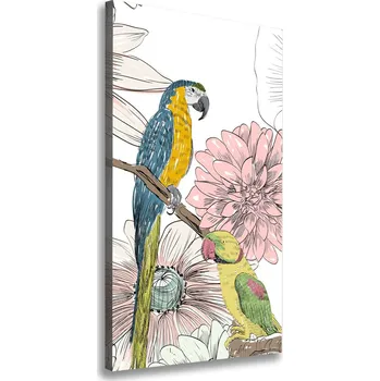 Obraz Vertikální Foto obraz na plátně Papoušci a květiny