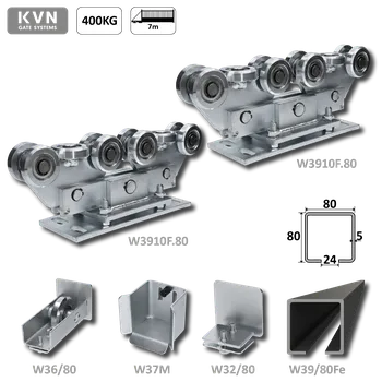 Samonosný systém 80x80x5 mm pro posuvné brány do 400 kg / 7 m otvor (W39/80Fe 6 m černý profil, 2x W3910F.80, 1x W36/80, 1x W37M, 1x W32/80)