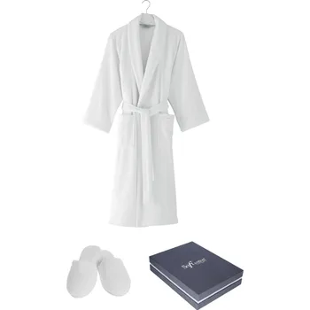 Pánský župan Soft Cotton Pánský a dámský župan MICRO COTTON v dárkovém balení + papučky, Bílá, 380 g / m², Česaná prémiová bavlna 100% MICRO, Dlouhý - vel. XXL + papučky (42/44) + dárkové balení
