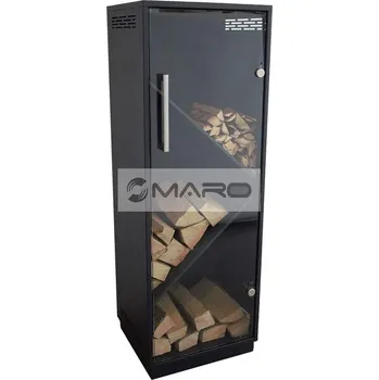 Krbová kamna Skříň na dřevo kovová 45 x 130 x 40 cm, pravá, černá/dvířka sklo, pro polena do 38 cm, Skrin na drevo P