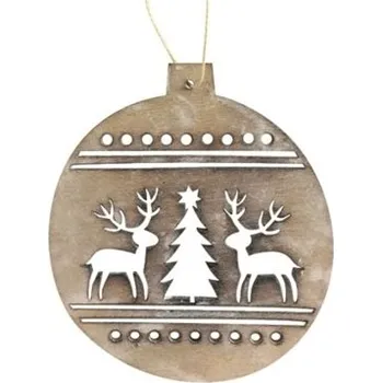 Vánoční dekorace Baňka dřevěná závěsná 10 cm, pálená bílá