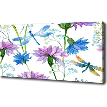 Obraz Foto obraz na plátně Květiny a vážky