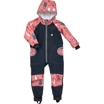 dívčí zimní kombinéza Vyrobeniny Dětská softshellová kombinéza - růžová se zvířátky 86 - 92