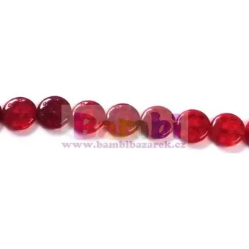 Korálek Korálky skleněné - červená placička SMAJLÍK> Ø12mm (250 gramů)