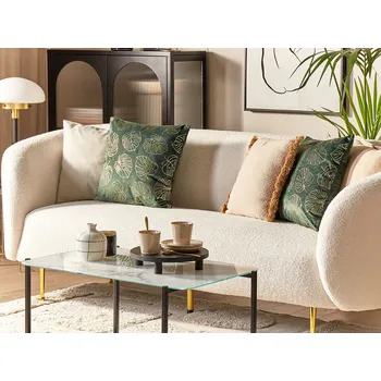 Polštář Sada 2 dekorativních polštářů tmavozelené sametové 45 x 45 cm zlatý potisk listů monstery elegantní design doplňky Beliani