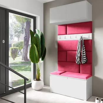 Předsíňová stěna Eka Předsíňová stěna s čalouněnými panely Trinity 23 - Bílá / Rubínová 2324