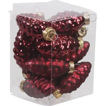 Vánoční dekorace Skleněné baňky - šišky 6 cm, tmavě červené, sada 12 ks (120995 057 105245 baňka šiška tm.červená 12/60mm)