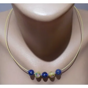 Náhrdelník Náhrdelník na lanku s vinutkami - modrá-žlutá