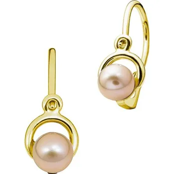 Náušnice SOLUNA PAULA elegantní zlaté dětské náušnice s růžovou perlou žluté zlato