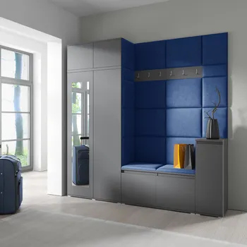 Předsíňová stěna Eka Předsíňová stěna s čalouněnými panely Trinity 26 - Grafit / Tmavá modrá 2331