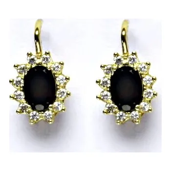 Náušnice Zlaté náušnice Kate, žluté zlato, přírodní spinel černý (pleonast), čiré zirkony, NK 1480