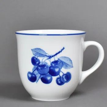 Český porcelán, Dubí Porcelánový hrnek Mirek, Kobaltové třešně - 400 ml
