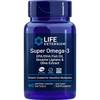 Speciální výživa Life Extension Super Omega-3 EPA/DHA Fish Oil, Sesame Lignans & Olive Extract (rybí olej se sezamovými lignany a olivovým extraktem), 60 enterických kapslí Doplněk stravy