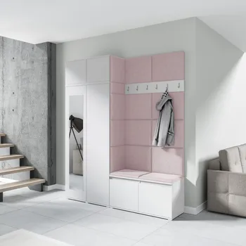 Předsíňová stěna Eka Předsíňová stěna s čalouněnými panely Trinity 19 - Bílá / Světlá růžová 2319