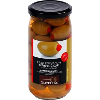Olivellas Olivy zelené s papričkou v nálevu z mořské soli 380g
