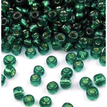 Dětské navlékací korálky Rokajl PRECIOSA zelená s průtahem > (9/0) Ø2,6mm (sáček 20g)
