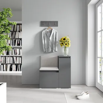 Předsíňová stěna Eka Předsíňová stěna s čalouněnými panely Trinity 30 - Grafit / Krémová bílá 2301