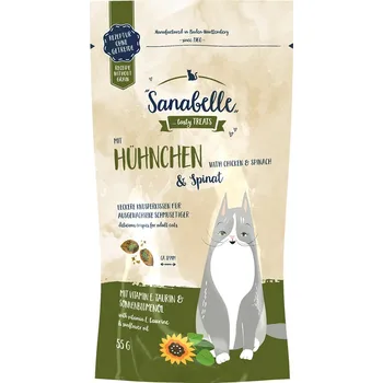 Pamlsek pro kočku Sanabelle křupavé polštářky kuře a špenát 55 g