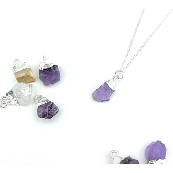 Náhrdelník Stříbrný náhrdelník se surovým Ametystem Délka řetízku: 60cm, Typ řetízku: Cable ( jednoduchý ) Ag 925/1000