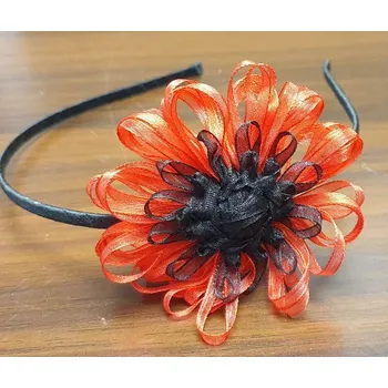 Saténová čelenka s květem - červená/černá